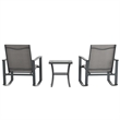 3 Piece All-Weather Rocking Chairs and Glass Top Table Bistro Set - Gray/Black
