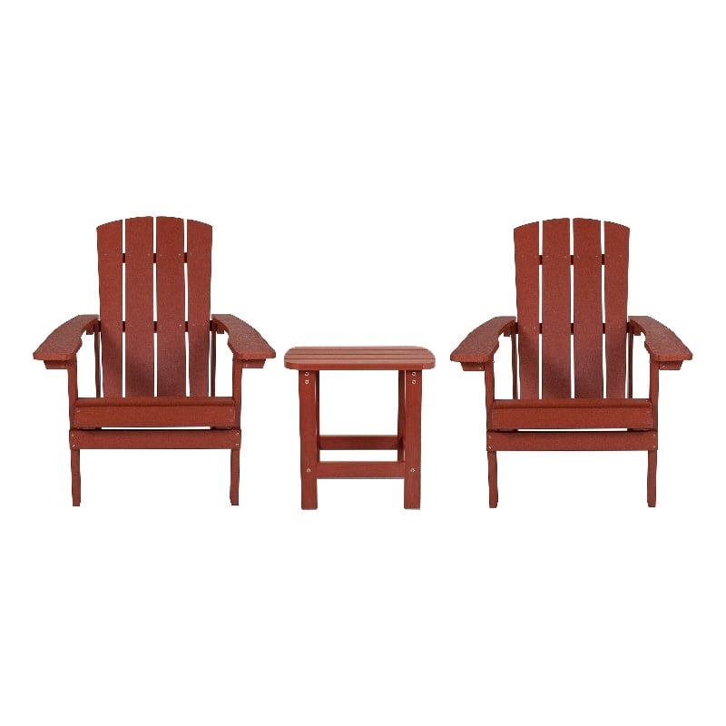 Indoor/Outdoor Adirondack Style Side Table and 2 Chair Set in Red