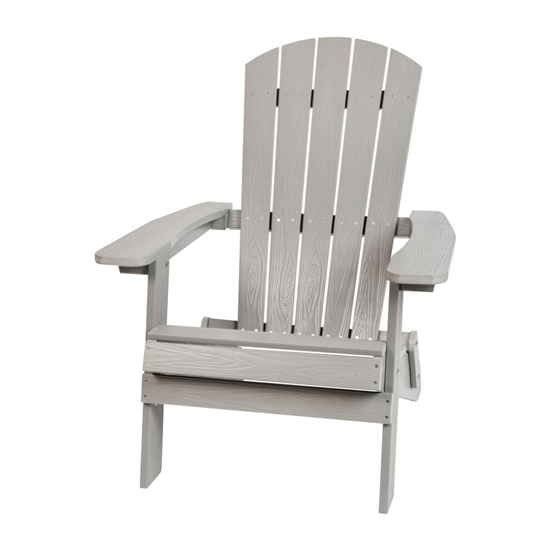 Set of 2 Indoor/Outdoor Folding Adirondack Chairs with Side Table in Gray