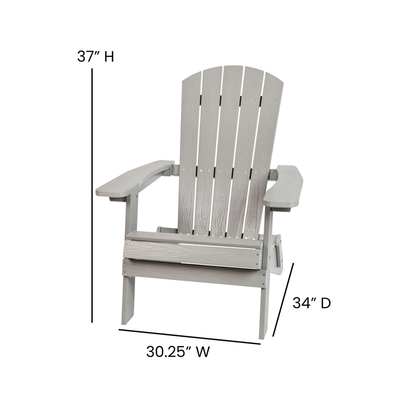 Set of 2 Indoor/Outdoor Folding Adirondack Chairs with Side Table in Gray