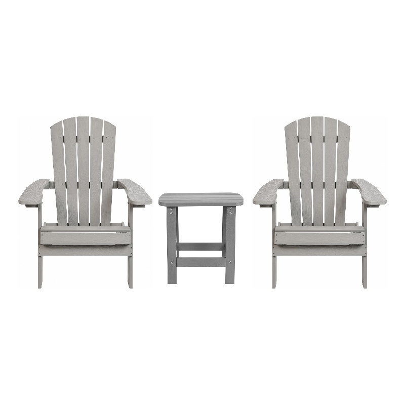 Set of 2 Indoor/Outdoor Folding Adirondack Chairs with Side Table in Gray