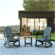 Set of 2 Poly Resin Adirondack Rocking Chairs with 1 Side Table in Gray