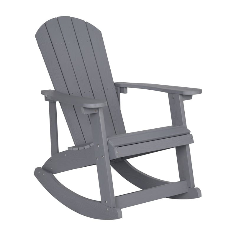 Set of 2 Poly Resin Adirondack Rocking Chairs with 1 Side Table in Gray