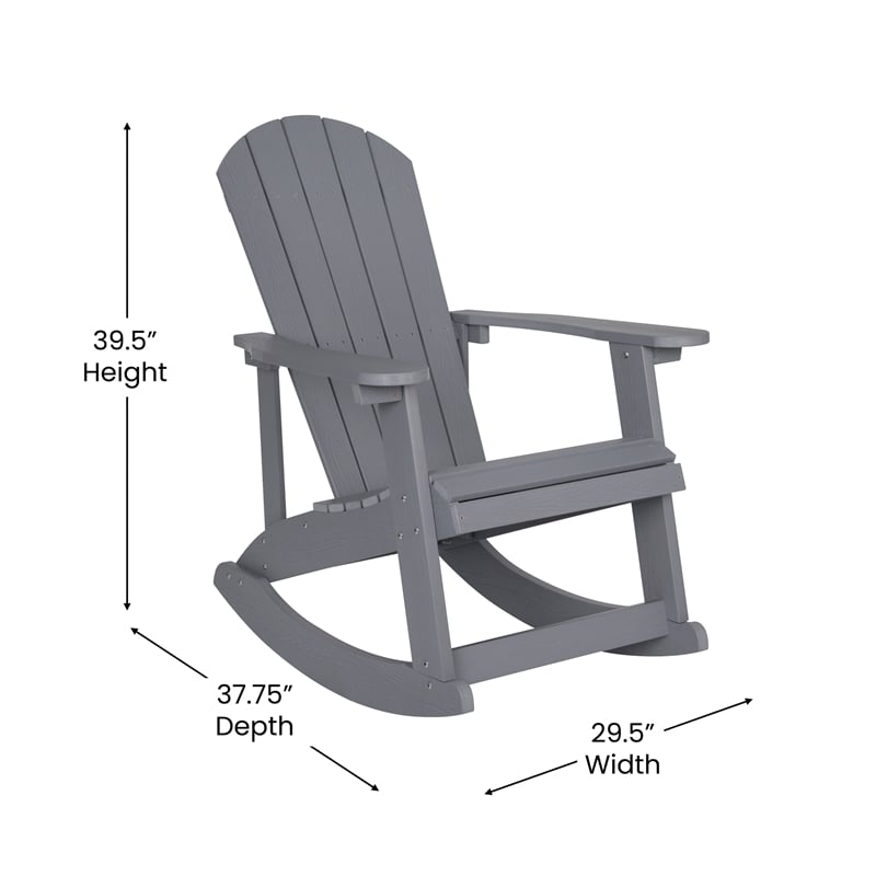 Set of 2 Poly Resin Adirondack Rocking Chairs with 1 Side Table in Gray