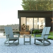 2 Gray Modern Dual Slat Poly Resin Adirondack Rocking Chairs with 1 Side Table