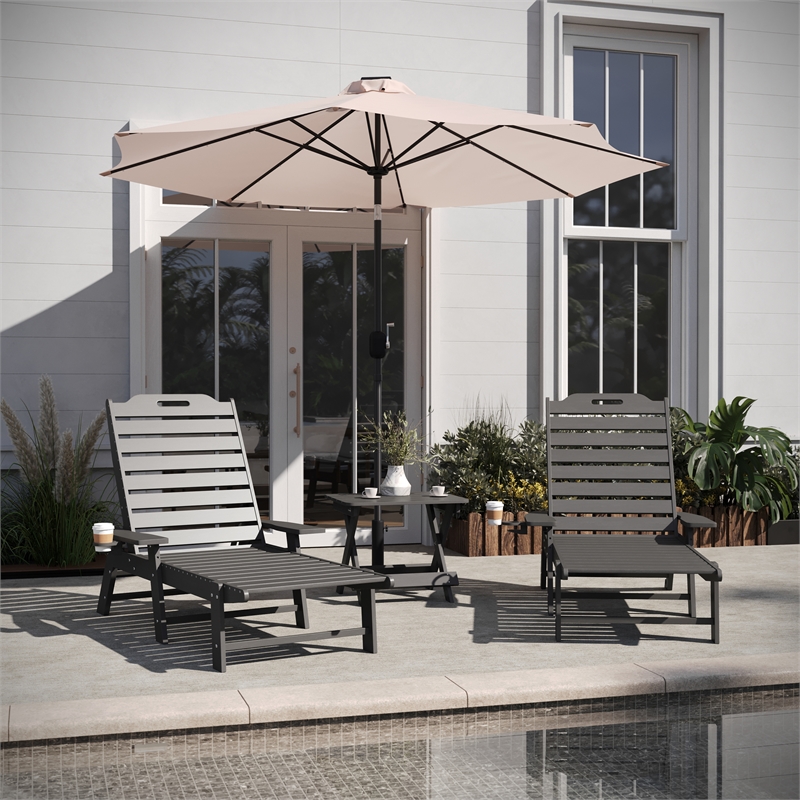 3pc Commercial Indoor/Outdoor Adirondack Set with 2 Loungers Side Table - Gray