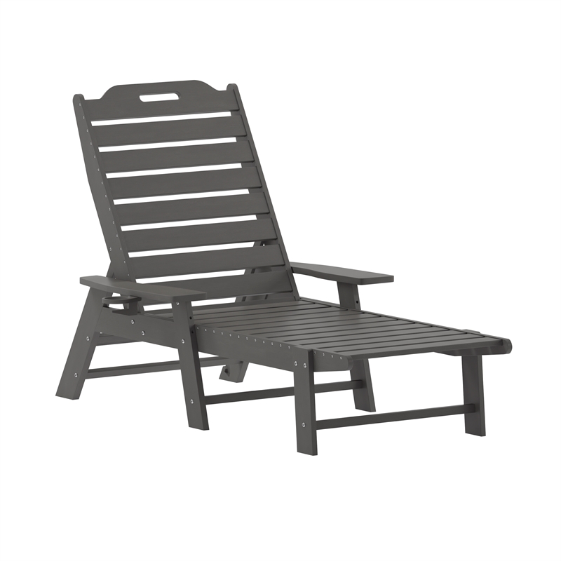 3pc Commercial Indoor/Outdoor Adirondack Set with 2 Loungers Side Table - Gray