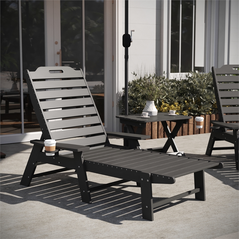 3pc Commercial Indoor/Outdoor Adirondack Set with 2 Loungers Side Table - Gray