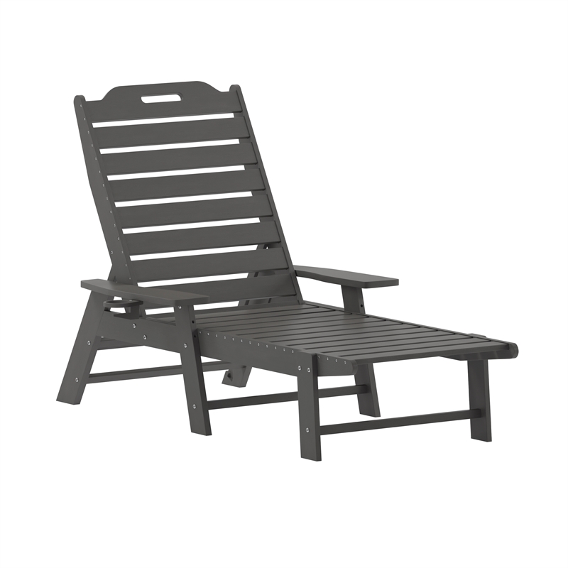 3pc Commercial Indoor/Outdoor Adirondack Set with 2 Loungers Side Table - Gray