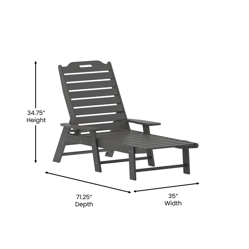 3pc Commercial Indoor/Outdoor Adirondack Set with 2 Loungers Side Table - Gray