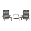 3pc Commercial Indoor/Outdoor Adirondack Set with 2 Loungers Side Table - Gray