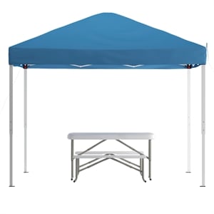 10' x 10' Blue Pop Up Canopy with Carry Bag and Folding Table with Benches Set