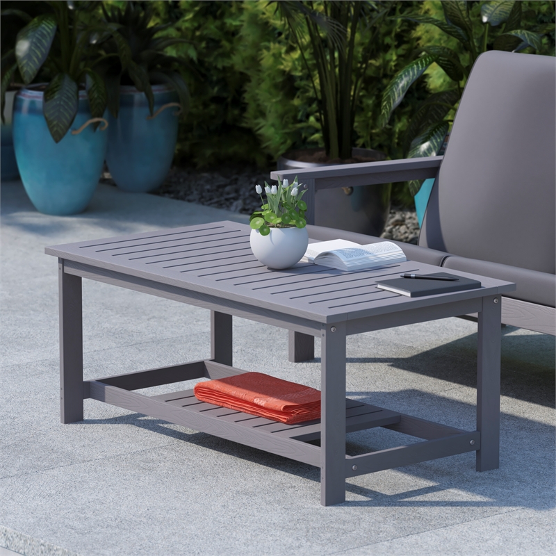 Indoor/Outdoor Poly Resin 2-Tier Adirondack Coffee Table - Gray