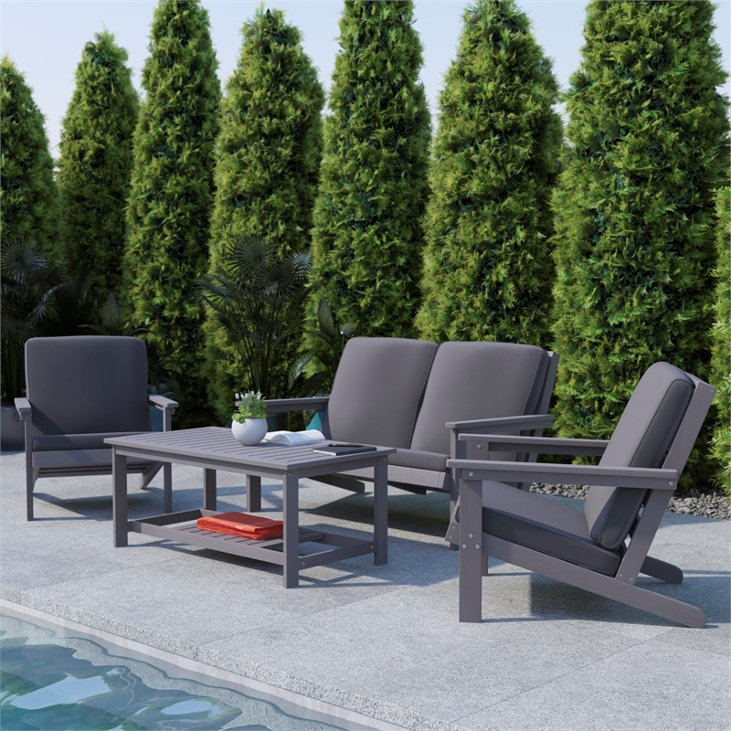 Indoor/Outdoor Poly Resin 2-Tier Adirondack Coffee Table - Gray