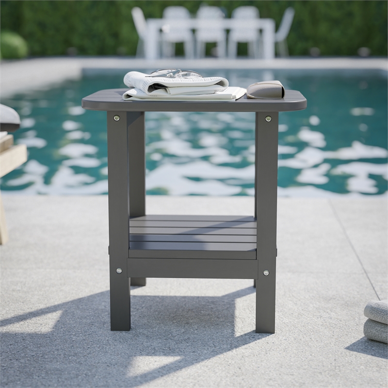 Commercial Grade All-Weather Adirondack Style Patio Side Table in Gray