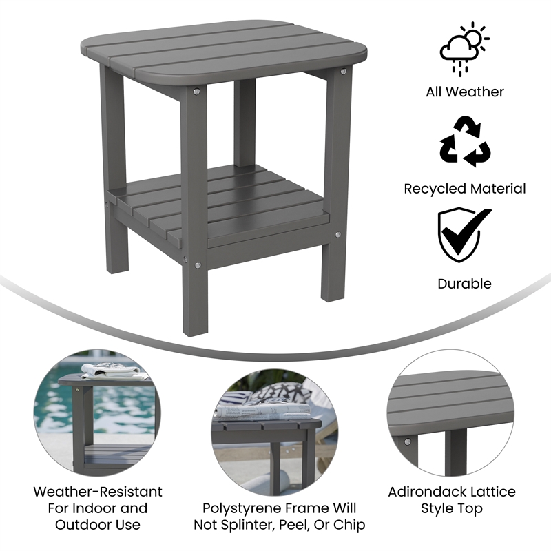 Commercial Grade All-Weather Adirondack Style Patio Side Table in Gray