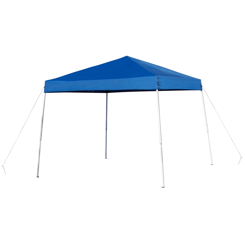 8' x 8' Blue Pop Up Canopy Folding Table and 4 White Folding Chairs Bundle