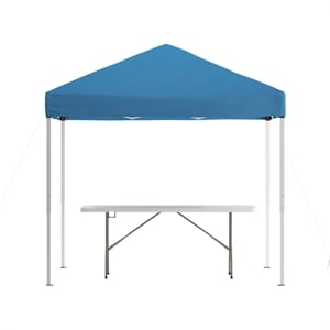 8' x 8' Blue Pop Up Canopy Tent and 6 Ft. Bi-Fold Table with Carrying Handle