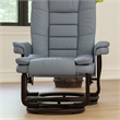 Gray LeatherSoft Multi-Position Recliner &Ottoman w/Swivel Mahogany Wood Base