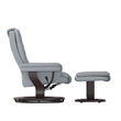 Gray LeatherSoft Multi-Position Recliner &Ottoman w/Swivel Mahogany Wood Base