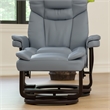 Gray LeatherSoft Multi-Position Recliner &Curved Ottoman w/Mahogany Wood Base