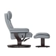 Gray LeatherSoft Multi-Position Recliner &Curved Ottoman w/Mahogany Wood Base