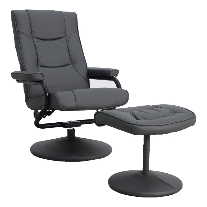 Contemporary Gray LeatherSoft Multi-Position Recliner &Ottoman w/ Wrapped Base