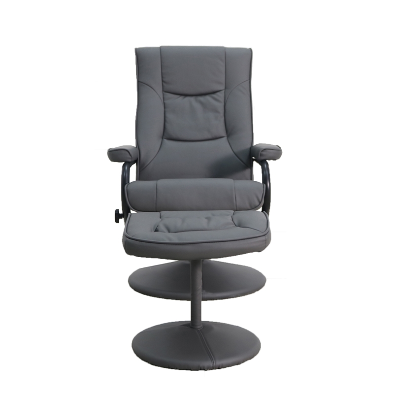 Contemporary Gray LeatherSoft Multi-Position Recliner &Ottoman w/ Wrapped Base