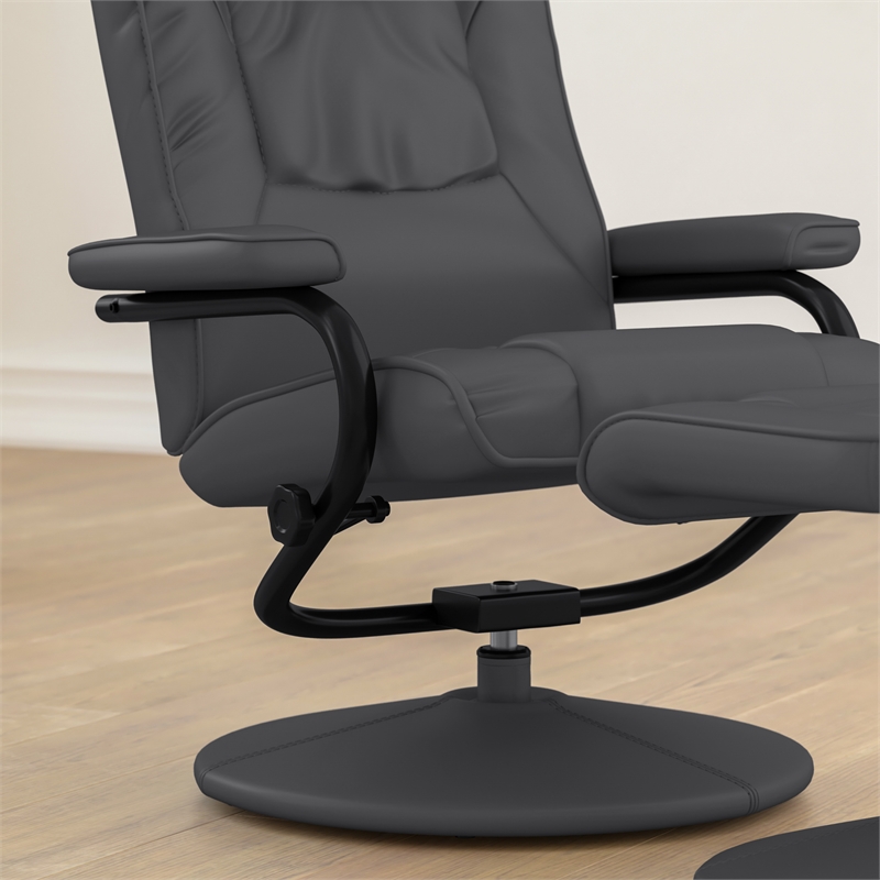 Contemporary Gray LeatherSoft Multi-Position Recliner &Ottoman w/ Wrapped Base