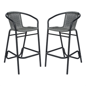 Commercial Indoor-Outdoor Rattan Restaurant Barstool Gray/Black-Set of 2