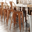 All-Weather Bar Height Stool with Poly Resin Seat - Orange/Teak
