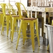All-Weather Bar Height Stool with Poly Resin Seat - Yellow/Teak