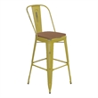 All-Weather Bar Height Stool with Poly Resin Seat - Yellow/Teak