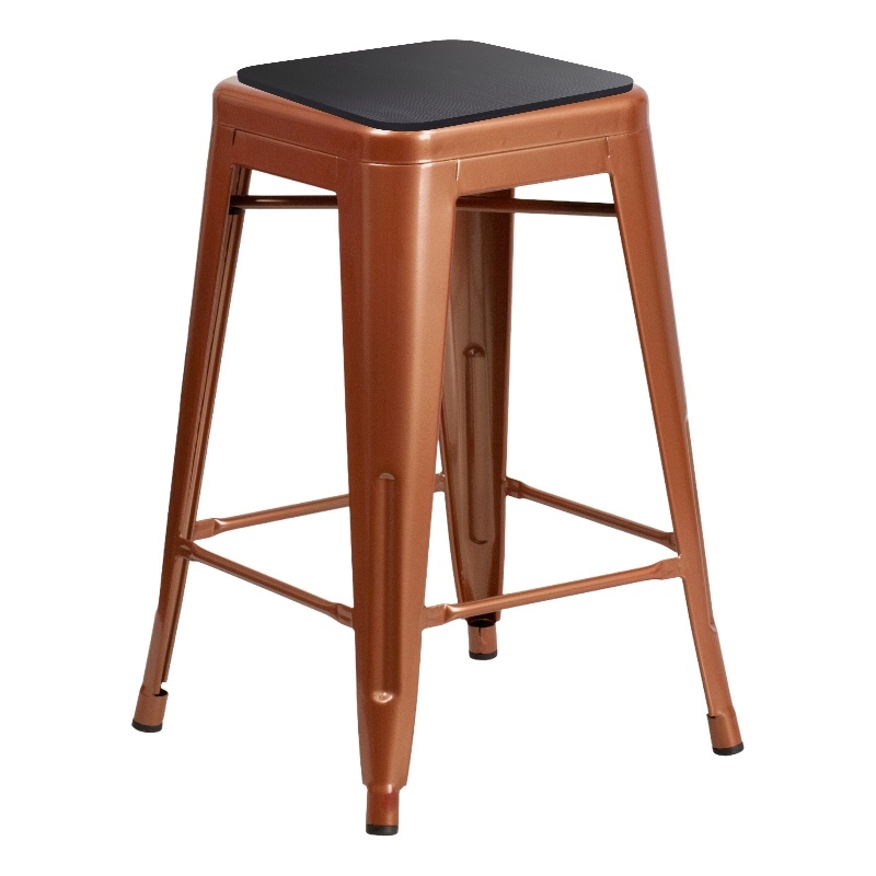 Indoor/Outdoor Kai Commercial Backless Bar Stools with Poly Seats - Copper/Black