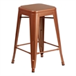 Indoor/Outdoor Kai Commercial Backless Bar Stools with Poly Seats - Copper/Teak