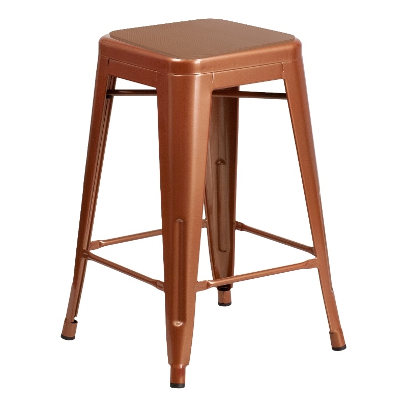 Indoor/Outdoor Kai Commercial Backless Bar Stools with Poly Seats - Copper/Teak