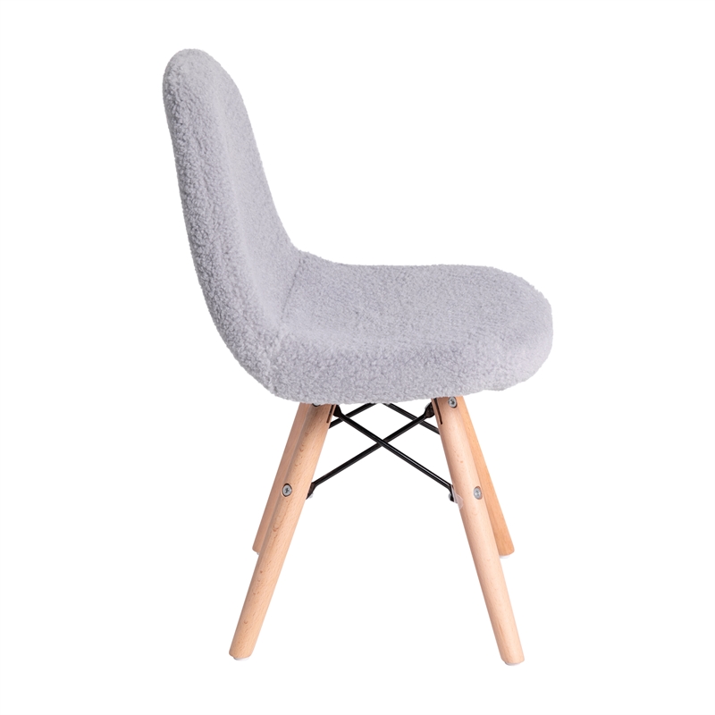 Kids Armless Faux Shearling Gray Faux Shearling Chair with Beechwood Legs
