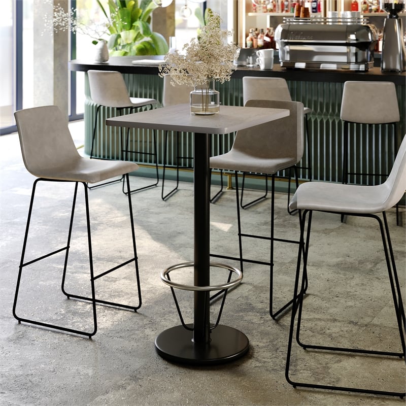 Commercial Gray Dining Table Top Black Bar Height Base & Footring- 24