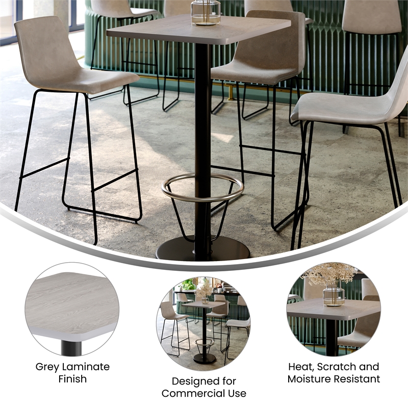 Commercial Gray Dining Table Top Black Bar Height Base & Footring- 24