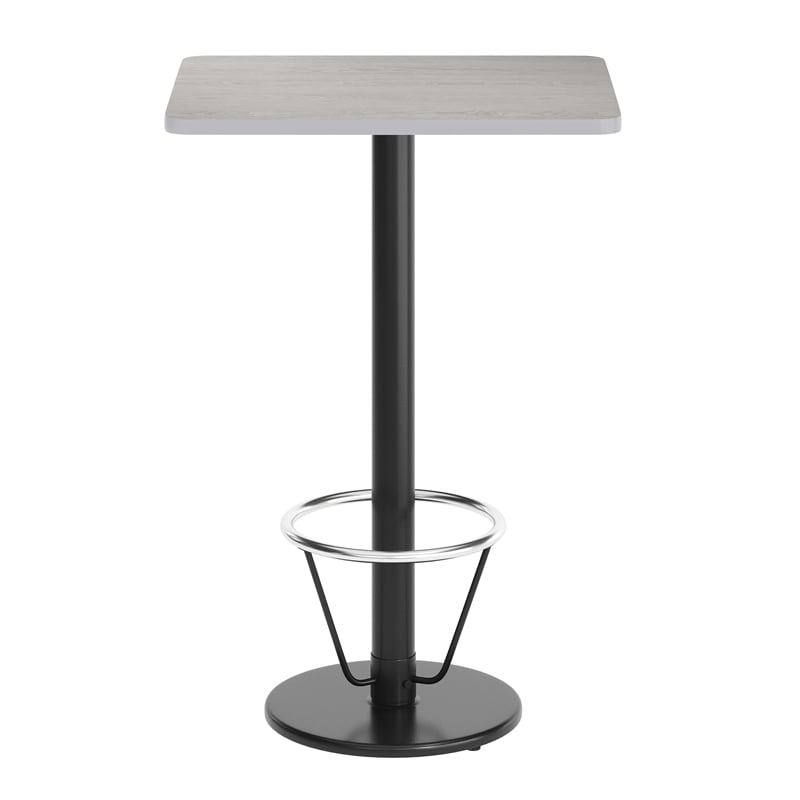 Commercial Gray Dining Table Top Black Bar Height Base & Footring- 24