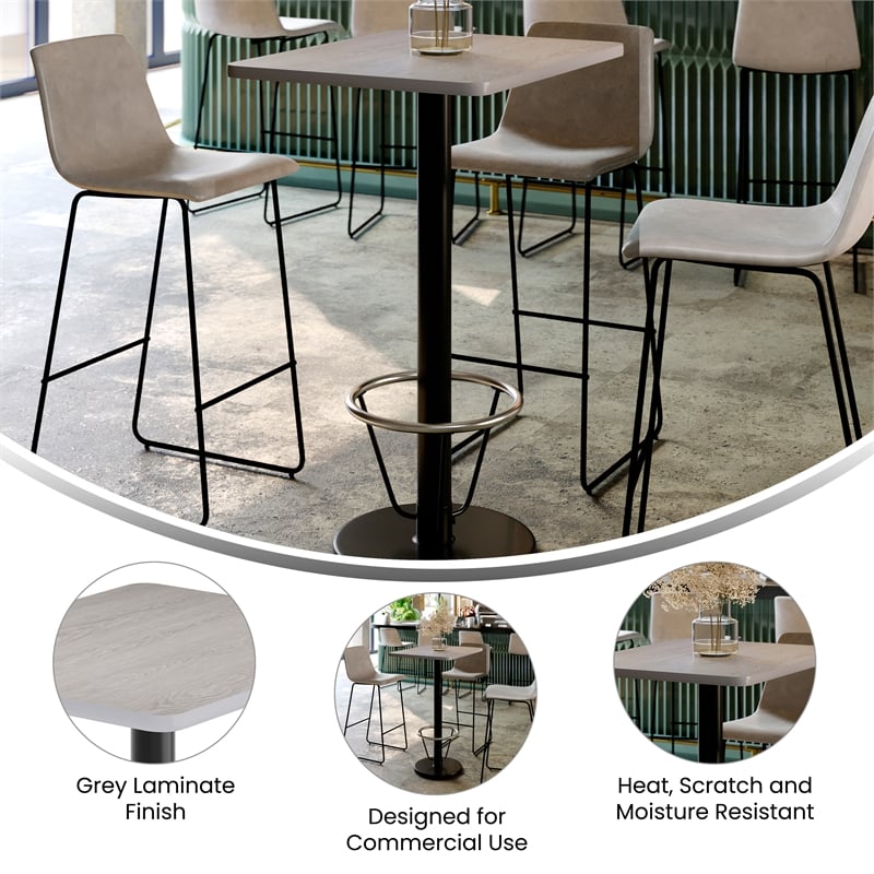 Commercial Gray Dining Table Top Black Bar Height Base & Footring- 24