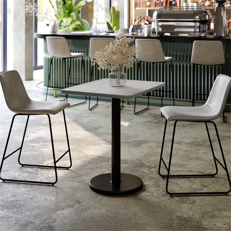 Commercial Gray Rectangular Dining Table Top with Black Round Base 24