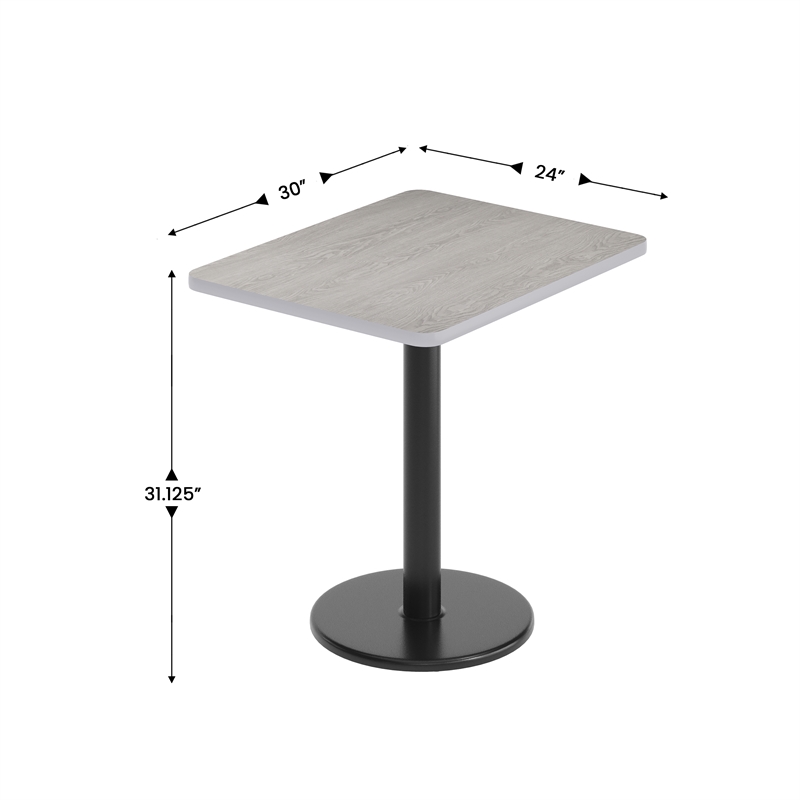 Commercial Gray Rectangular Dining Table Top with Black Round Base 24