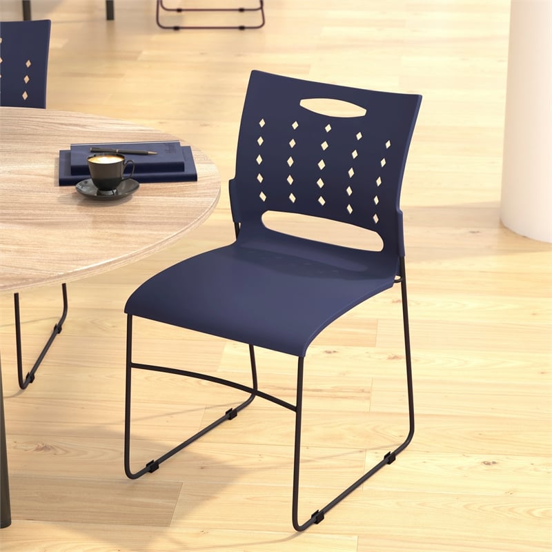 881 lb. Capacity Gray Sled Base Stack Chair with Carry Handle & Air-Vent Back