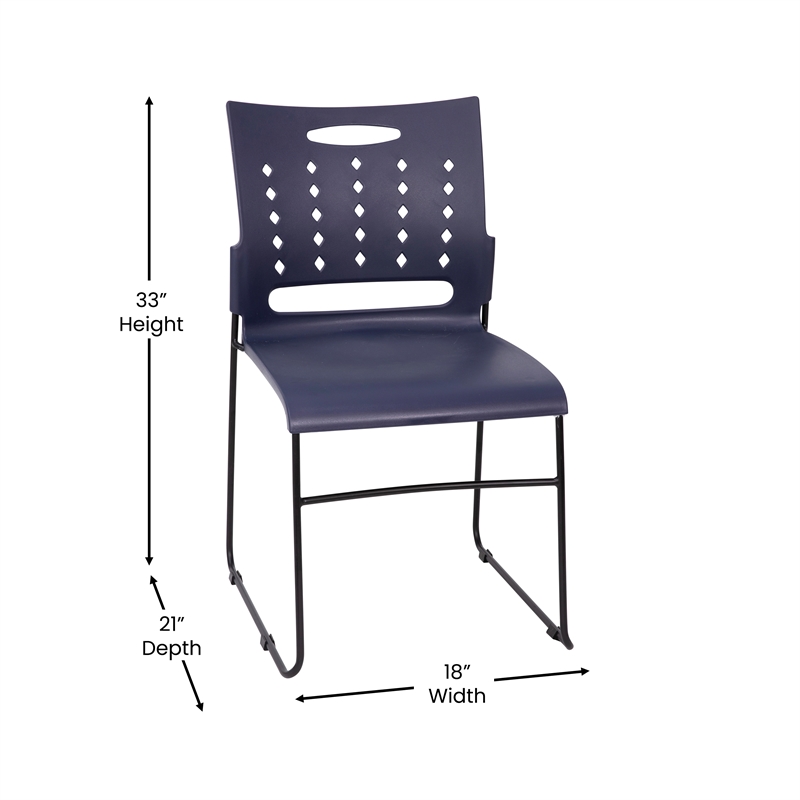 881 lb. Capacity Gray Sled Base Stack Chair with Carry Handle & Air-Vent Back