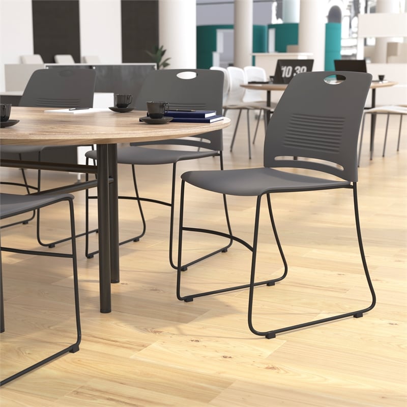 Commercial Grade 660 LB. Capacity Plastic Stack Chair with Steel Sled Base-Gray