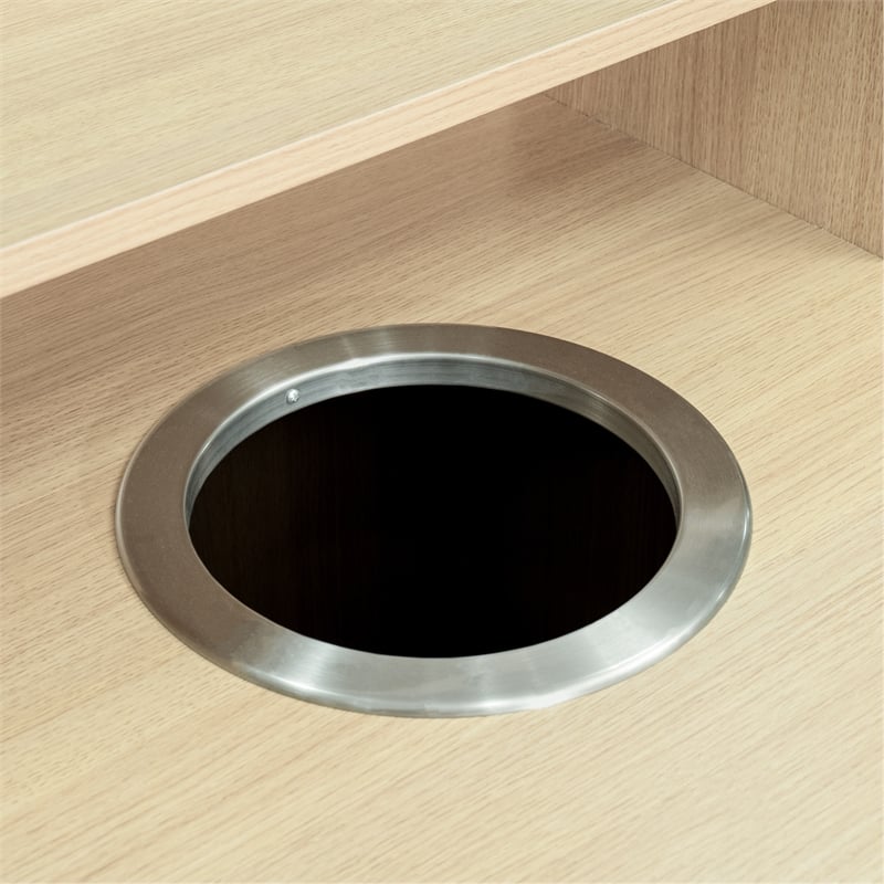 Commercial Grade 32 Gallon Wood Tray Top Trash Enclosure with Drop Hole-Oak