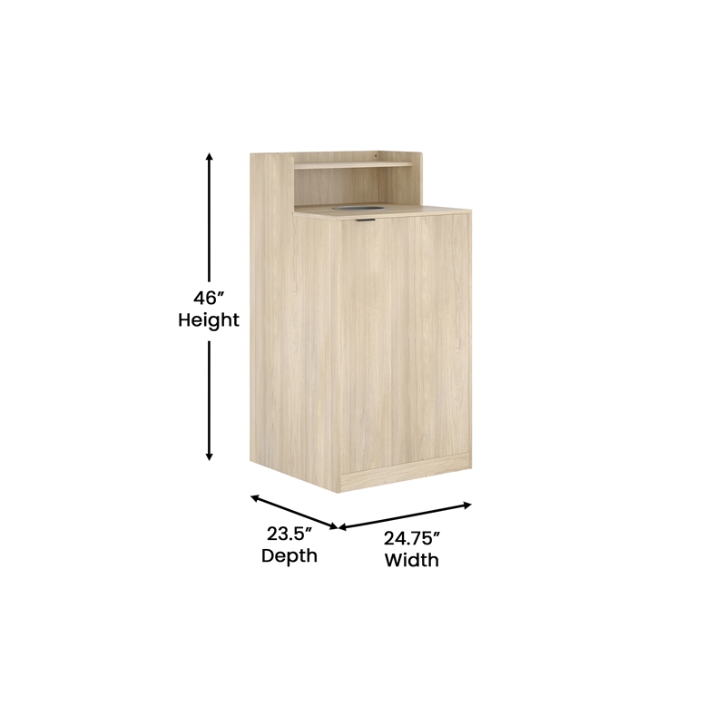 Commercial Grade 32 Gallon Wood Tray Top Trash Enclosure with Drop Hole-Oak