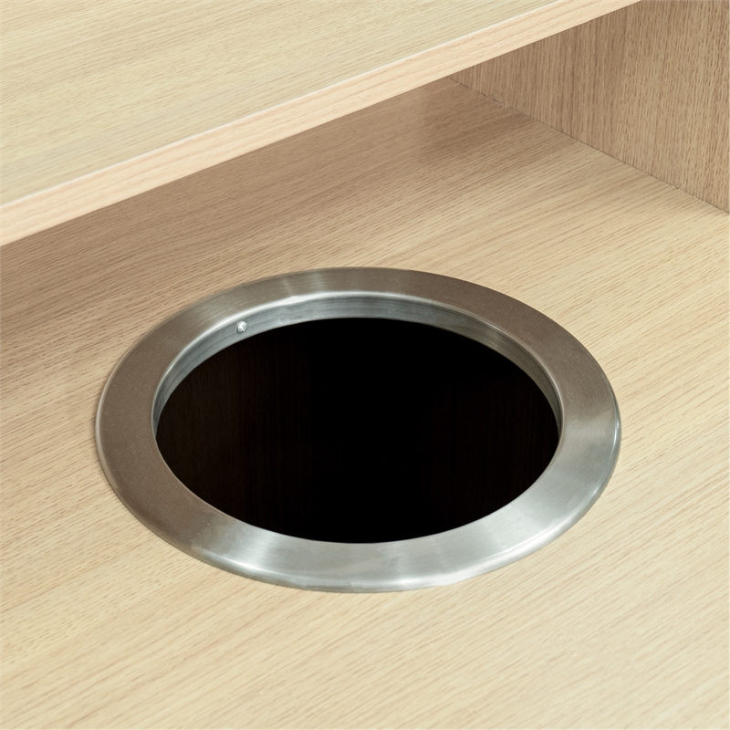 Commercial Grade 32 Gallon Wood Tray Top Trash Enclosure with Drop Hole-Oak