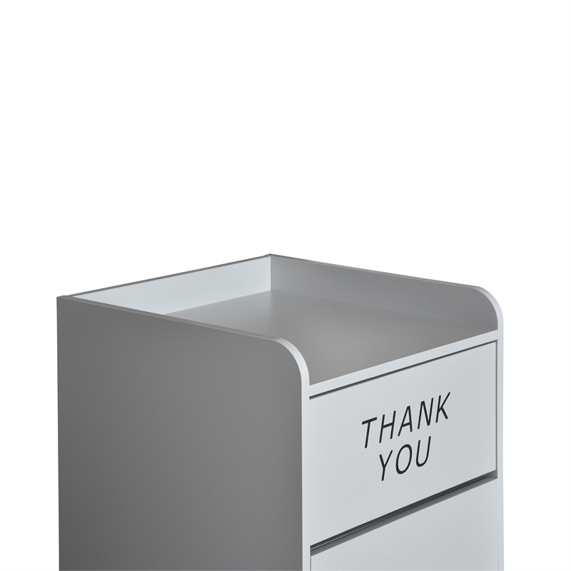 Wood Tray Top Receptacle in Gray - Commercial Grade Push Door Trash Can